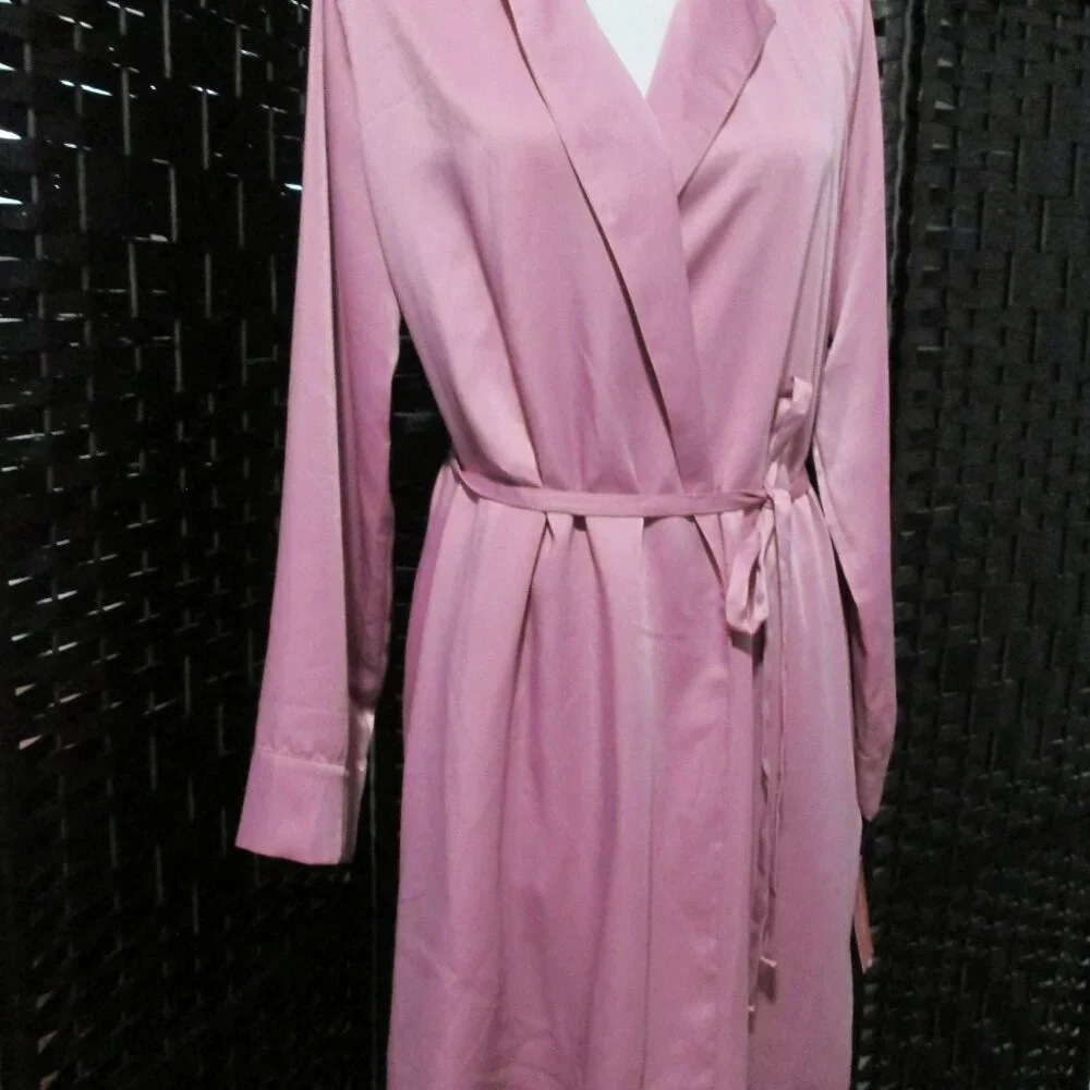 State of Day Notched Collar Crepe de Chine Self-Tie Robe Mauve Orchid NWT - Picture 3 of 7